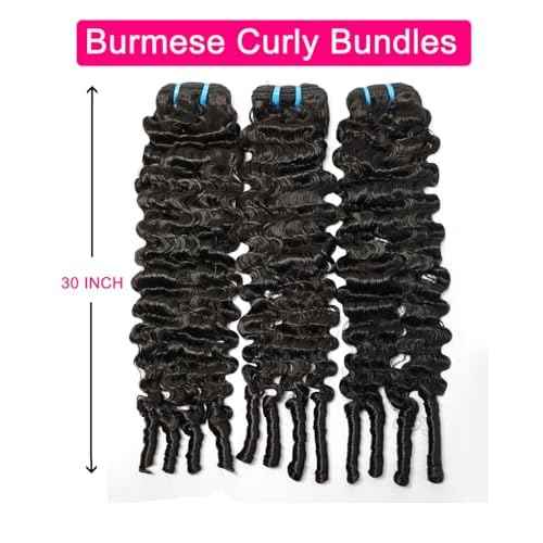 Lemoda Burmese Curly Bundles Human Hair 16 16 16 Inch 100% Unprocessed Virgin Weave 3 Bundles Real Human Hair Extensions 14A Raw Burmese Curly Human Hair Bundles for Black Women Natural Black