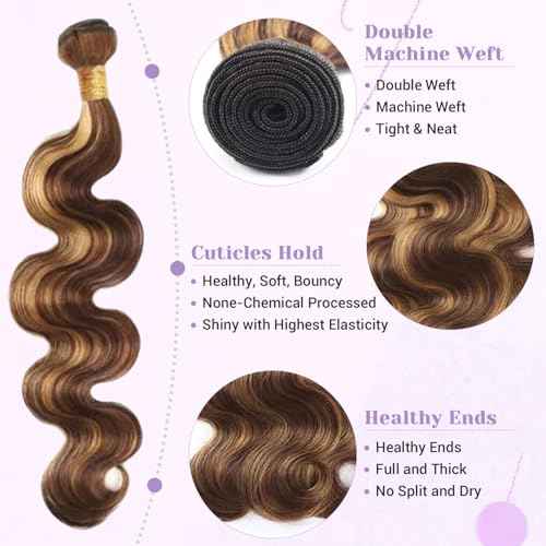 Highlight P4/27 Body Wave Bundles Human Hair 100% Unprocessed Raw Material Body Wave Human Hair Bundle For Quick Weave Double Weft Brown Honey Blonde Piano Color 16 18 20 Inch