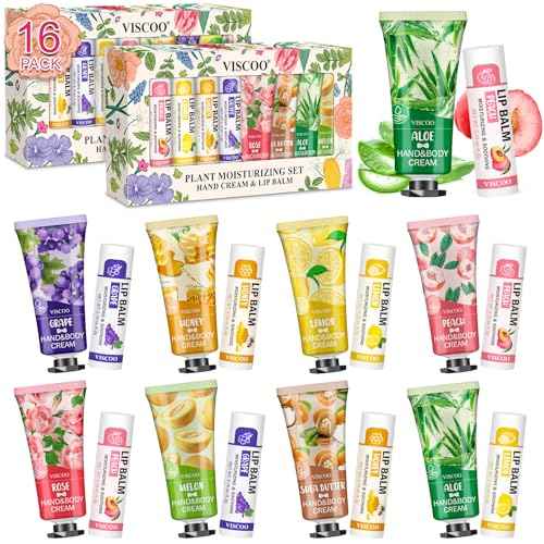 16 Pack Bulk Gifts, Lip Balm and Hand Cream Set, Stocking Stuffers for Women Teengirls, Christmas Gifts,Bridesmaid Gifts for Guests with Thank You Card Organza Bags,Thank You Gifts,Small Gifts