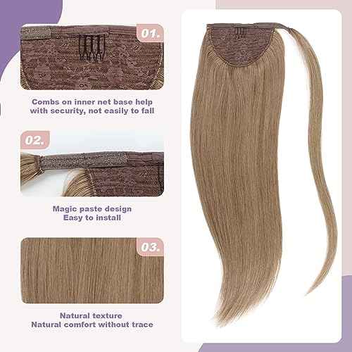 ABH AMAZINGBEAUTY HAIR Ponytail Hair Extensions Remy Human Hair for Women Ponytail Extensions Wrap in Pony Tail 100 Gram Ash Brown 8 Color 20 Inch