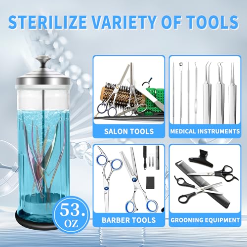 42.3 Oz Barbicide Disinfectant Jar with anti-slip pad, Disinfectant Jar Large for Nail Tools, Barber Shop&Spa Implements Barbicide Containers with Removable Straining Tray(1250 ml)
