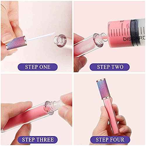 AMORIX 50 Pack Rainbow Lip Gloss Tubes 5ml Empty Containers Cute Bottles Supplies Kit + 3pcs Syringes + Labels for DIY Base