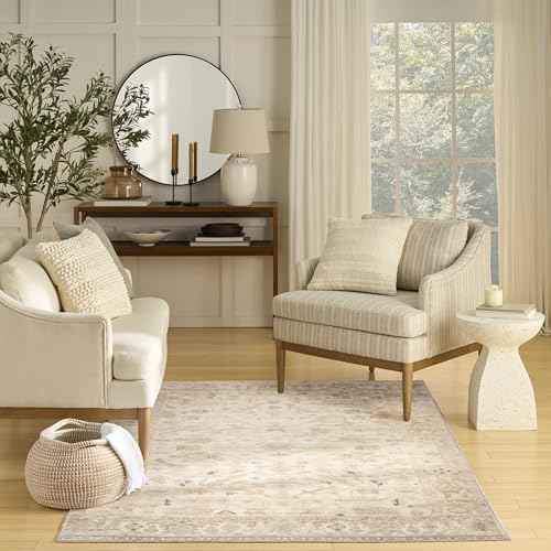 Nourison Home Vintage Washables Beige 5'3" x 7'3" Area Rug - Easy Clean, Non Shedding, Bed Room, Living Room, Dining Room, Kitchen (5' x 7')
