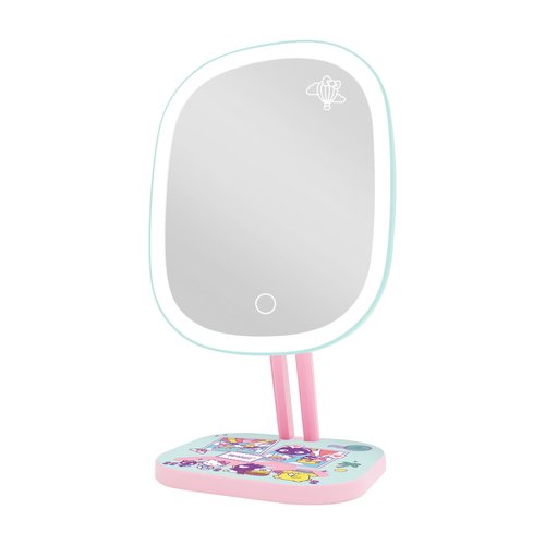 Impressions Vanity Hello Kitty and Friends Vacay Highlight LED Makeup Mirror with Artwork, Standing Mirror with White Strip LED Light and Adjustable Tilt, Portable Mirror with Soft Touch Sensor