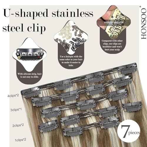 Honsoo Balayage Hair Extensions Real Human Hair Clip Ins 16in Ash Blonde To Platinum Blonde 120g 7pcs Can Be Styled Hair Extensions For Thin Hair