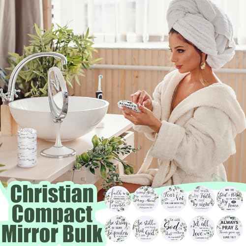 Yaomiao 160 Pcs Mini Christian Compact Mirror Bulk Inspirational Bible Verse Pocket Mirrors Small Portable Religious Gifts for Women Volunteer Employee Coworkers Sunday Church Party Favors