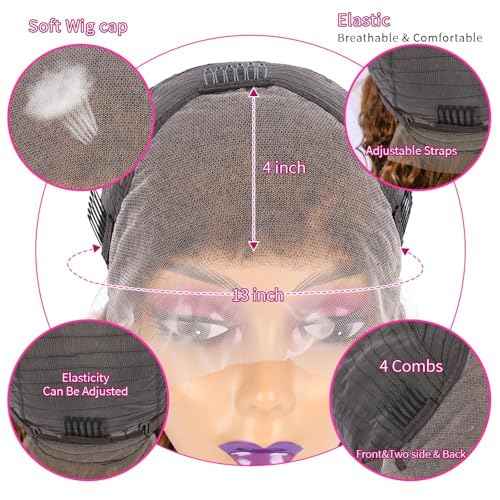 4/27 Deep Wave Lace Front Wigs Human Hair Honey Blonde Highlight Ombre Wigs Human Hair for Women 180 Density 13x4 HD Transparent Lace Frontal Wigs Pre Plucked with Baby Hair 22 Inch