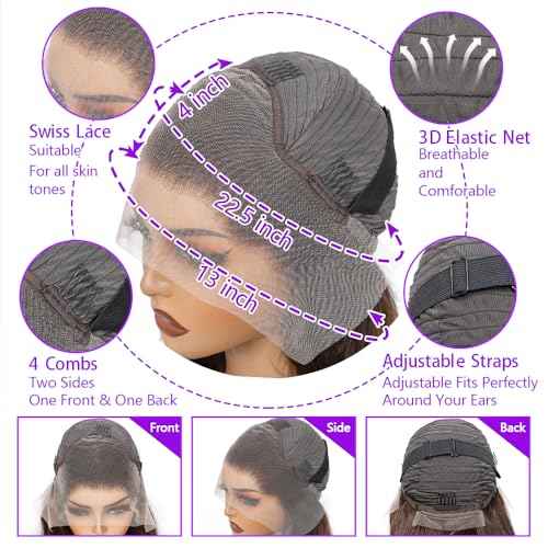 Chocolate Brown Lace Front Wig Human Hair Pre Plucked 13x4 Body Wave Lace Front Wigs Human Hair 28inch 250% Density Hd Lace Frontal Wigs For Blcak Women Colored #4