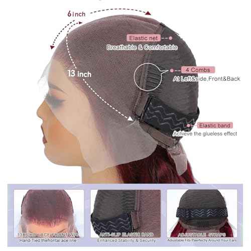 Human Hair Wig 30 Inch Lace Front Wigs Human Hair 99j Burgundy 13x6 200% Density Glueless HD Transparent Burgundy Wine Red Body Wave Wig Pre Plucked With Baby Hair