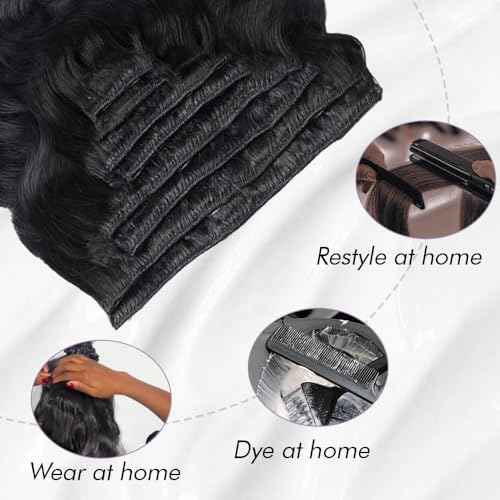 15A Body Wave Clip In Hair Extensions Real Human Hair 16Inch Double Weft Body Wave Human Hair Clip Ins For Black Women 8 Pieces Human Hair Extensions Clip Ins With 18 Clips One Pack 120g Natural Black