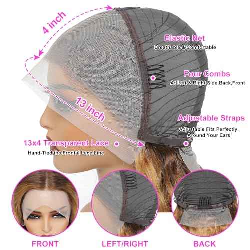 Ombre Lace Front Wig Human Hair 4/27 Colored 13x4 HD Transparent Lace Frontal Wigs Human Hair Glueless Highlight Honey Blonde Body Wave Frontal Wigs for Women Pre Plucked with Baby Hair 28 Inch