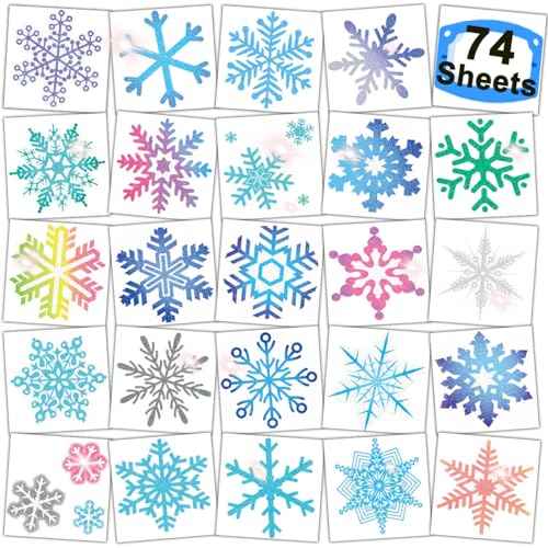 Glitter Snowflake Temporary Tattoos for Kids Party Supplies - 74 Individually Sheets Glitter Winter Snowflake Tattoos for Boys Girls Holiday Party Favors