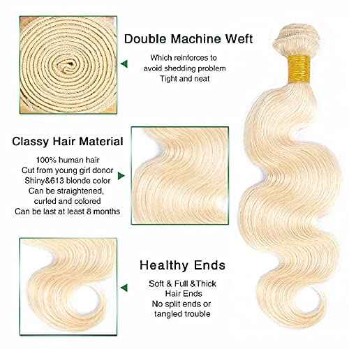 613 Hair Bundle Blonde Body Wave Bundles Human Hair 3 Bundles 24 26 28 Inch Brazilian Virgin Hair 613 Body Wave Bundles Human Hair Extensions