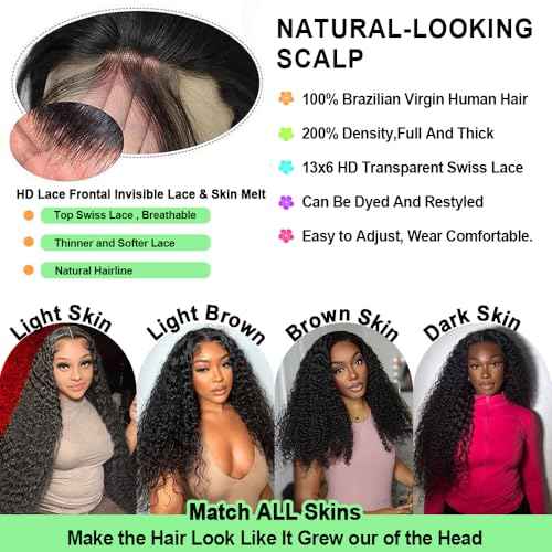 28 Inch Deep Wave Lace Front Wigs Human Hair 200 Density 13X6 HD Lace Front Wigs Human Hair Pre Plucked Deep Curly Frontal Wigs Human Hair for Women Natural Black