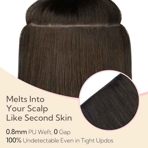 HOTBANANA Invisi Edge Clip in Hair Extensions, 18inch 110g 7Pcs Injected Seamless Clip in Extensions Real Human Hair Balayage Dark Brown Mixed Chestnut Brown PU Hair Extensions Straight Hair
