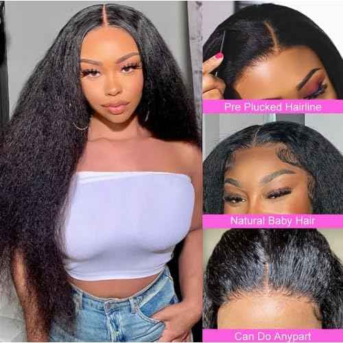 Kinky Straight Wig 13x6 Lace Front Wigs Human Hair 24 Inch Yaki Straight Human Hair Wig 200% Density Lace Front Human Hair Wigs for Black Women