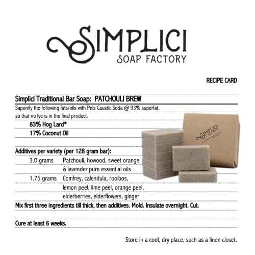 Simplici Patchouli Brew Natural Soap (exfoliating + pure essential oils) 6 Bar Value Bag. Palm Free.