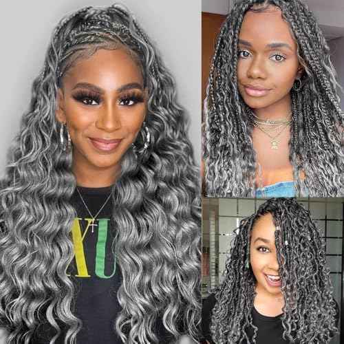 KRN Grey Deep Wave Bulk Human Braiding Hair 2 Bundles/Pack 100g Curly for Boho Braids 12A Salt And Pepper No Weft Wet and Wavy Gray 20 Inch