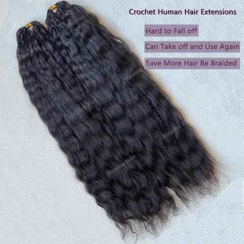 Knotless Crochet Human Hair Braids Extensions Pre Separated Wet and Wavy Brazilian Virgin Human Hair Braiding Bundles With Threading for Black Women Micro Link Meadow Hair 16inch 120g