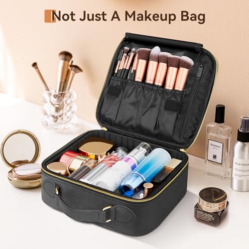 JUSRON Travel Makeup Bag (Dark Black, Medium)