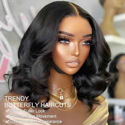 RECOOL Short Bob Wig Human Hair Glueless Short Body Wave Human Hair Wig For Black Women 5x6 HD Glueless Lace Front Wigs Pre Plucked with Baby Hair Bleached Knots Natural Black Wigs 12inch