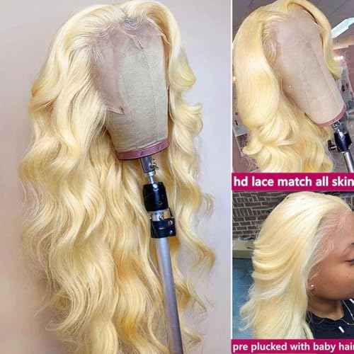 Ice Pear 200 Density 28 Inch 613 Body Wave Human Hair Wig, 613 13X6 Lace Front Wigs Human Hair Pre Plucked,Blonde Glueless Wig Bleached Knots with Baby Hair