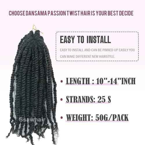 Pre-Twisted Crochet Human Hair Passion Twists With Curly Full Ends Micro Pre-Looped Reusable Mini Twist Braids Crochet Human Hair Extensions 2Packs/50Strands 10Inch