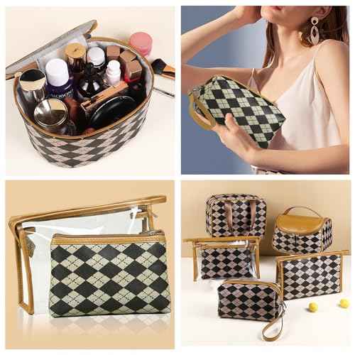 Makeup Bag 4 Pcs Waterproof Cosmetic Bag Set Portable Travel Cosmetic Bag Multifunction Organizer Storage Bag Toiletry Bag forWomen and Girls (BROWN)