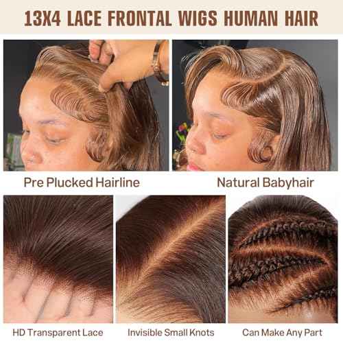 Chocolate Brown Human Hair Wig 13X4 Body Wave Lace Front Wigs Human Hair Pre Plucked 200 Density HD Frontal Wig Colored Brown Glueless Wigs 18 Inch