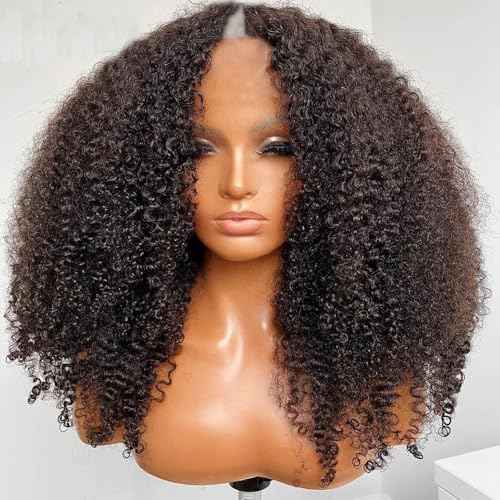 V Part Wig Human Hair Afro Kinky Curly Wig No Leave Out Brazilian Human Hair Wig For Black Women Beginner Friendly 200% Density Upgrade U Part Kinky Curly Wigs 18Inch