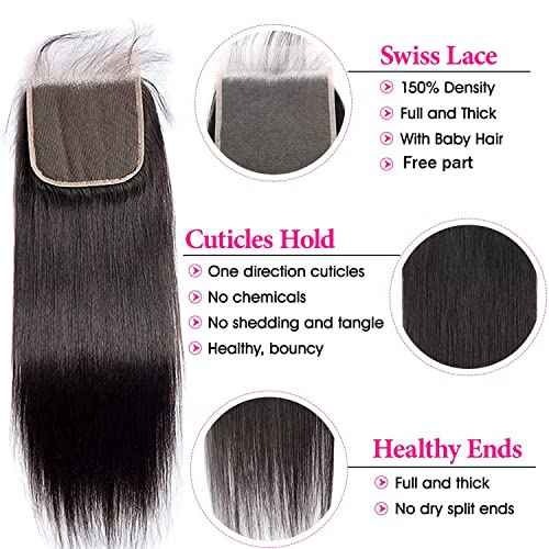 5x5 Closure Straight Human Hair 5x5 Hd Transparent Lace Closure 12A Virgin Human Hair Hd Lace Closure Pre Plucked With Baby Hair Natural Black Color(18inch)