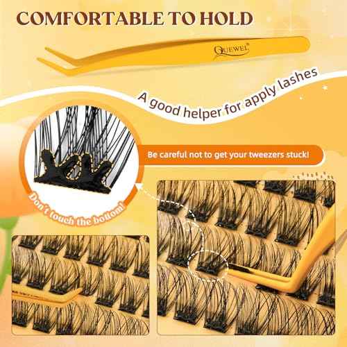 QUEWEL Self Adhesive Lash Clusters Kit, Pre Glued Eyelashes Clusters, 10-16MM Strong Hold Self Adhesive Eyelashes,D Curl Press On Lashes No Glue Needed DIY Lash Extensions Kit at Home(MJ02)
