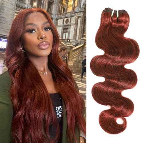 13A Double Drawn Reddish Brown Thick Body Wave Bundles Raw Human Hair 20 Inch, Shed Free Copper Red Auburn Soft 100% Raw Human Hair Single Bundles Colored 33B Weave