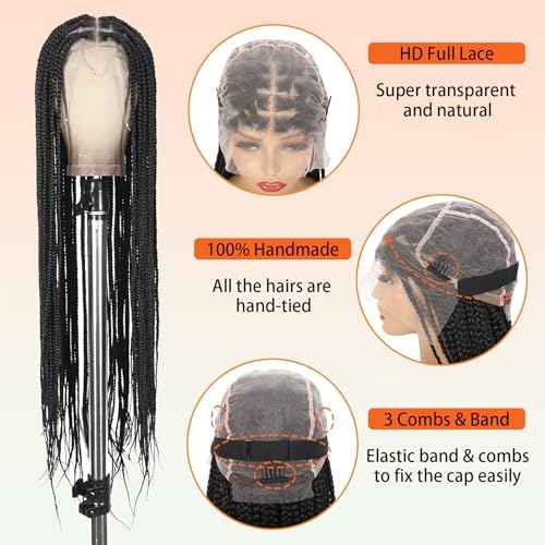 ROSEBONY 36 Inch HD Full Lace Knotless Braided Wigs, Natural Black Box Braids with Baby Hair, Long Lace Front Wigs for Black Women