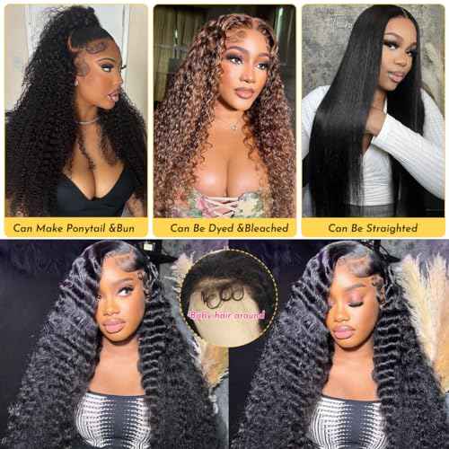 22 Inch 13x6 Deep Wave Lace Front Wigs Human Hair Deep Wave Frontal Wig 13x6 HD Lace Front Wigs Pre Plucked with Baby Hair Virgin Human Hair Wig for Women Natural Color