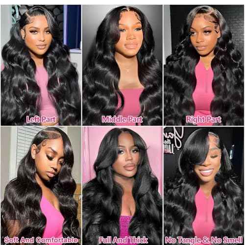 Body Wave Lace Front Wigs Human Hair 200 Density 13x6 HD Lace Frontal Wigs Pre Plucked Glueless Brazilian Virgin Human Wig with Baby Hair Body Wave wigs for Women Natural Black 24 INCH