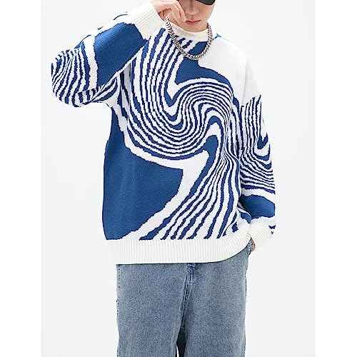 Yimoon Mens Graphic Sweaters Unisex Oversized Casual Knitted Long Sleeve Pullover Jumper Tops