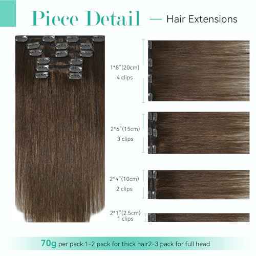 Ukira Brown Hair Extensions Real Human Hair, 18 Inch 75g 7pcs Medium Brown Clip in Hair Extensions Real Human Hair, Soft Natural Straight Remy Human Hair Clip in Extensions for Women