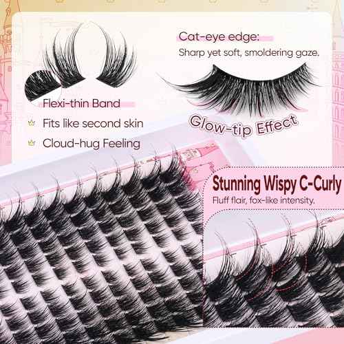 Lash Clusters Cat Eye Cluster Eyelash Extensions Wispy Fox Lashes Cluster Natural Spiky Fairy Individual Lashes Fox Eye Lash Clusters with Spikes Left & Right Eyelashes Clusters 10-20mm by zenotti