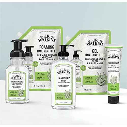 J.R. Watkins Foaming Hand Soap with Pump Dispenser, Moisturizing Foam Hand Wash, Alcohol-Free, Cruelty-Free, Aloe & Green Tea, 9 fl oz, 3 Pack