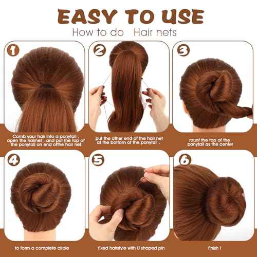 Hair Net Set - 20 Invisible 50cm Hairnets, 40 U-Shaped Pins for Women, Girls Ballet Buns and Dance (Brown)