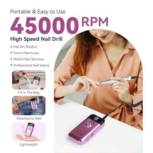 Vrenmol Electric Nail Drill Professional 45000RPM: Rechargeable Nail Drill Kit Portable Electric Nail File with Complete Bits for Acrylic Nails Gel Polishing Removing 2000mAh Nail Drill Machine Salons