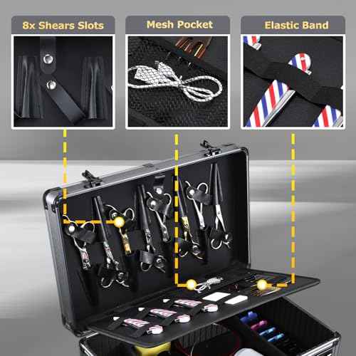 Professional Barber Travel Case - Portable Clipper Organizer Case with Dual Combo Locks, Adjustable Trays for Clippers, Shears, Trimmers - Secure Storage for Mobile Barbers and Stylists