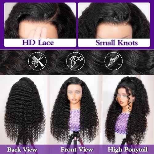 Deep Wave 13x6 Hd Lace Front Wig 250 Density Deep Wave Wig 20 Inch, Pre Plucked,Giving Realistic Look,Seamless Hairline For An Effortless Slay on Vacation