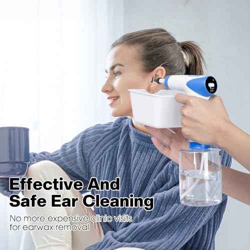Ear Wax Removal - Ear Cleaner with 4 Pressure Modes, Ear Cleaning Kit with Digital Temperature Display, Safe & Effective Ear Irrigation Flushing System (White)