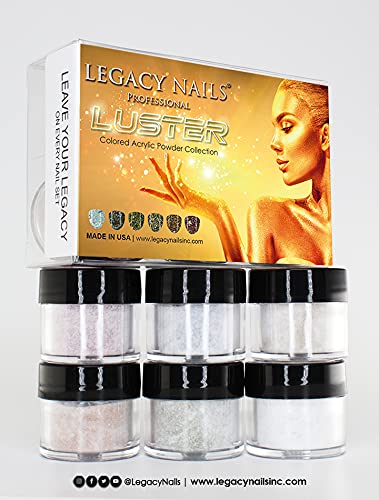 Legacy Nails Professional COLLECTION Acrylic Powder Kit 6 Colors Nail Art Set for Manicure DIY for Dip & Acrylic Nail Extensions (LUSTER COLLECTION)