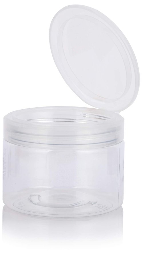 12 oz Clear PET Plastic Jar with Clear Natural Flip Top (12 Pack) + Spatulas