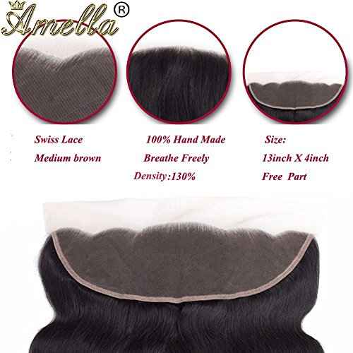 Amella Hair 8A Brazilian Body Wave 13x4 Lace Frontal Closure with Bundles (14 16 18 +14Frontal) 100% Unprocessed Brazilian Virgin Hair Body Wave with Frontal Closure
