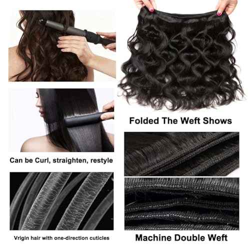 16 18 20 Inch Body Wave Bundles with Closure (14 Inch 2x6 HD Lace Closure) Human Hair Brazilian 3 Bundles with Closure Unprocessed Virgin Human Hair deep Middle Part