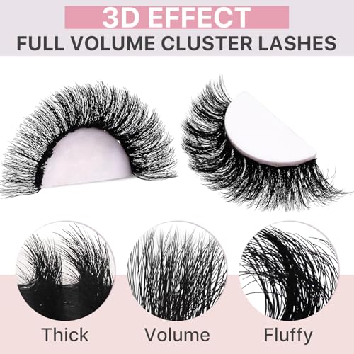Fluffy Lash Extension Kit 182Pcs Thick Eyelash Extension Kit 10-18mm Volume Cluster Lashes Set with Bond and Seal Tweezers Cluster Remover (150D&200D Kit)